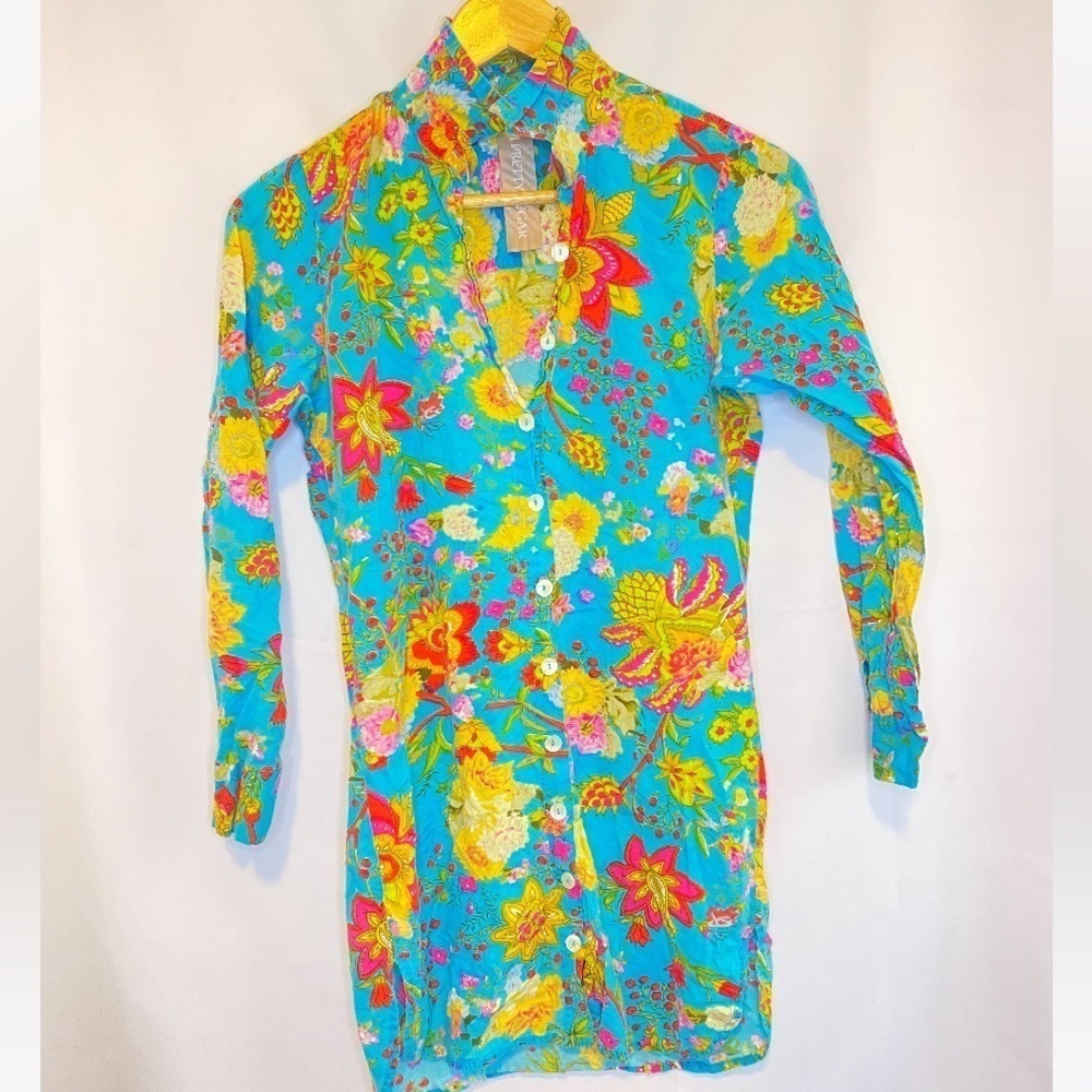 Plum Pretty Sugar Bright Floral Button Down Sleep Top/Dress Size XS